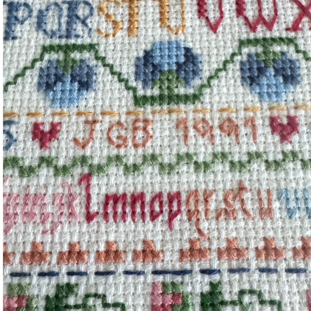 Vintage 1991 Handmade Cross Stitch Alphabet Sampler Framed Wall Art 8.5x6.5 - Picture 2 of 6
